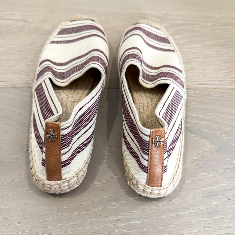 Tory Burch Awning Nautical Boho Stripe Maroon Espadrilles Shoes Slip On 10 - Picture 4 of 8